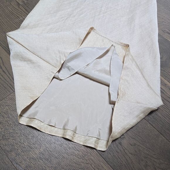 My Time Italy Linen Blend Square Neck Spaghetti Strap Maxi Slip Dress in Beige - Picture 9 of 12